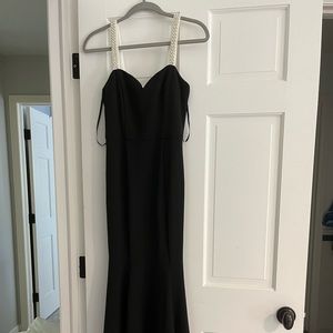 Black Elegant Dress with beaded pearl straps (Windsor)